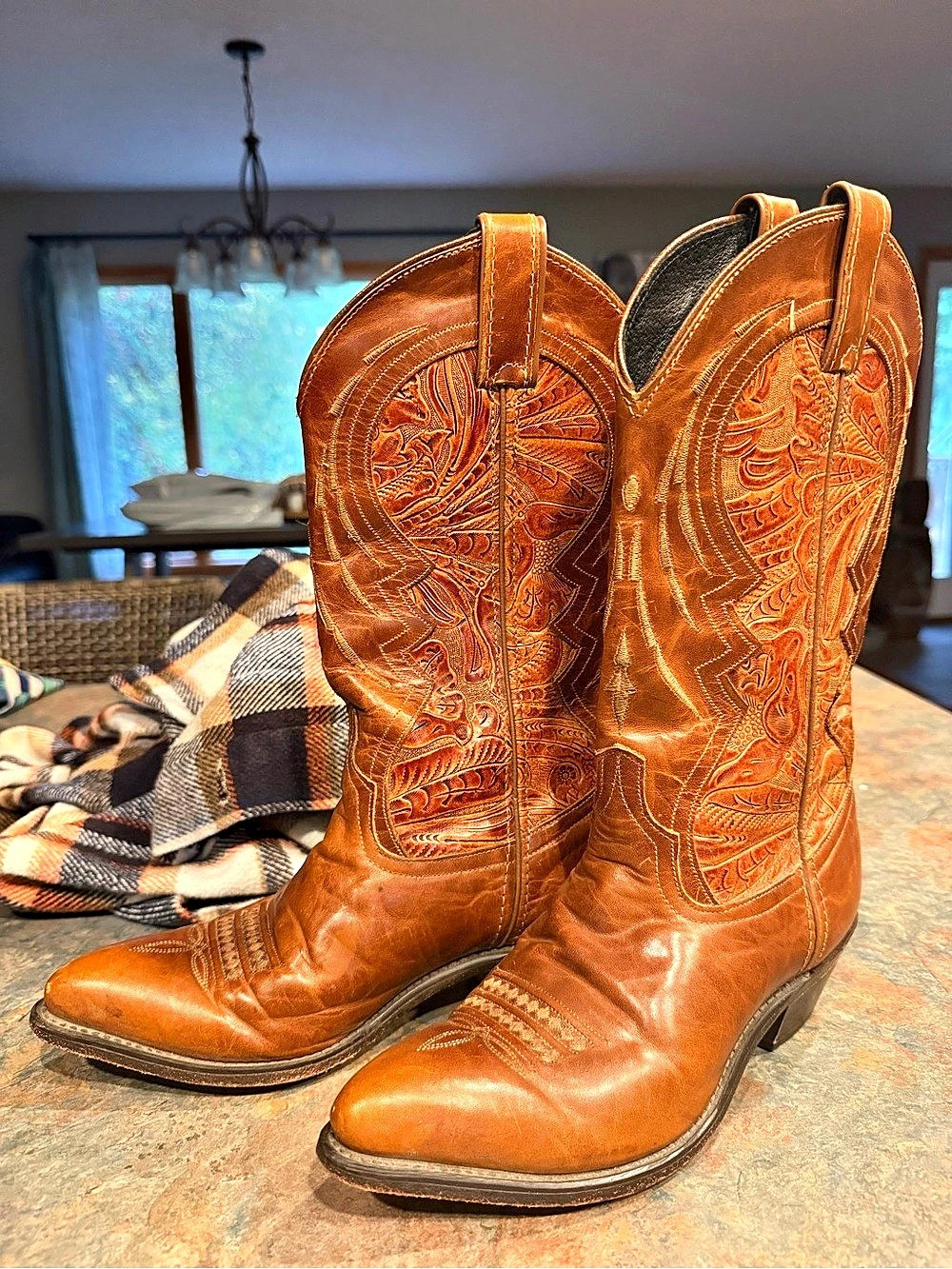 Vibtage Dan Post Western Boot 67887 Embroidered Leather Heeled Boots Brown US 7